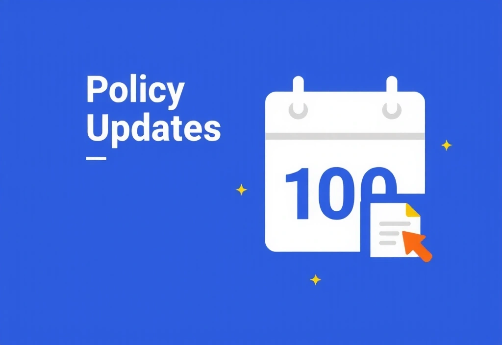 Ilustración de un calendario con una fecha marcada y un ícono de documento, simbolizando actualizaciones de políticas